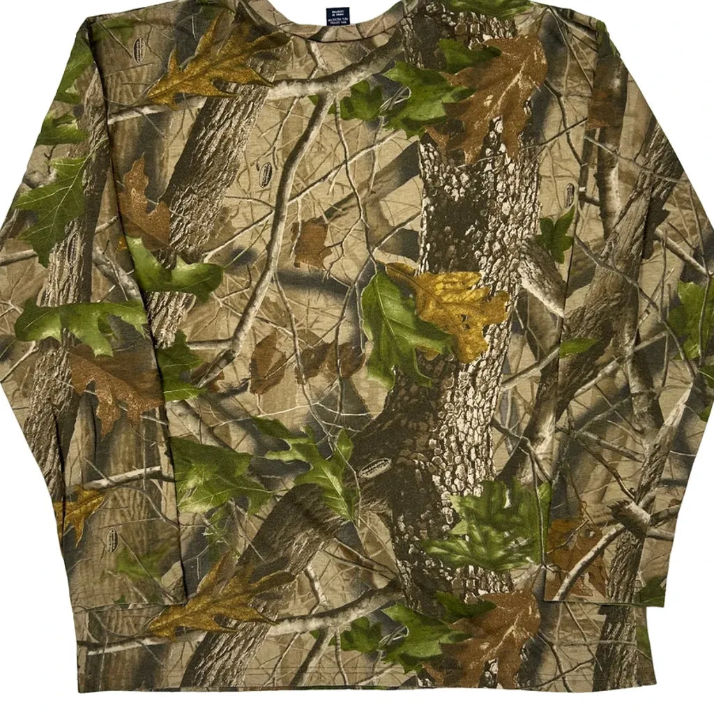 T-shirt à manches longues camouflage homme Coupe classique Col rond Mélange de coton