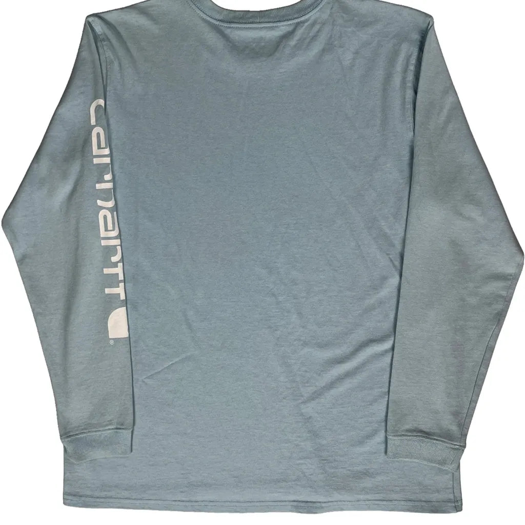 T-shirt femme col rond manches longues coton bleu clair coupe droite
