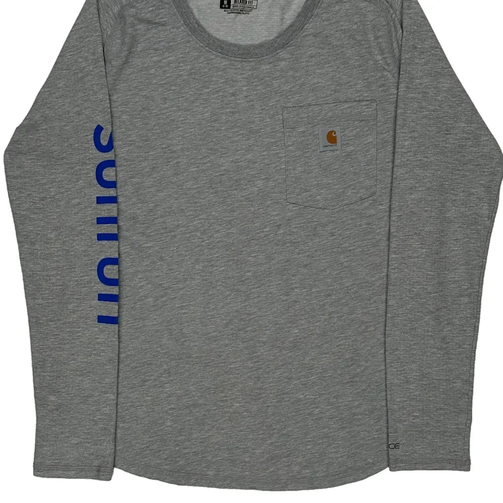 T-shirt en coton gris à manches longues et col rond coupe droite pour femme