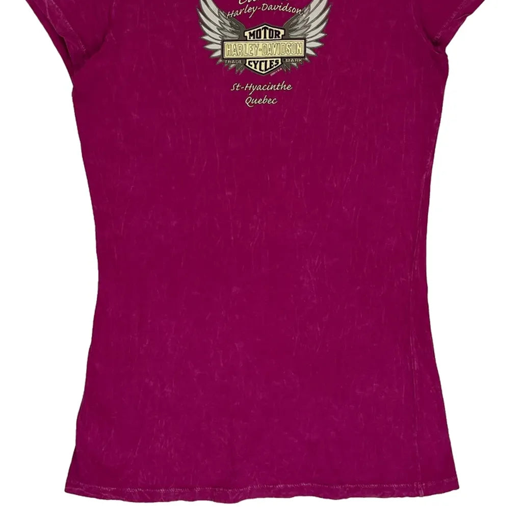 T-shirt graphique Harley Davidson Crâne avec Ailes et Roses - Coton rose moyen