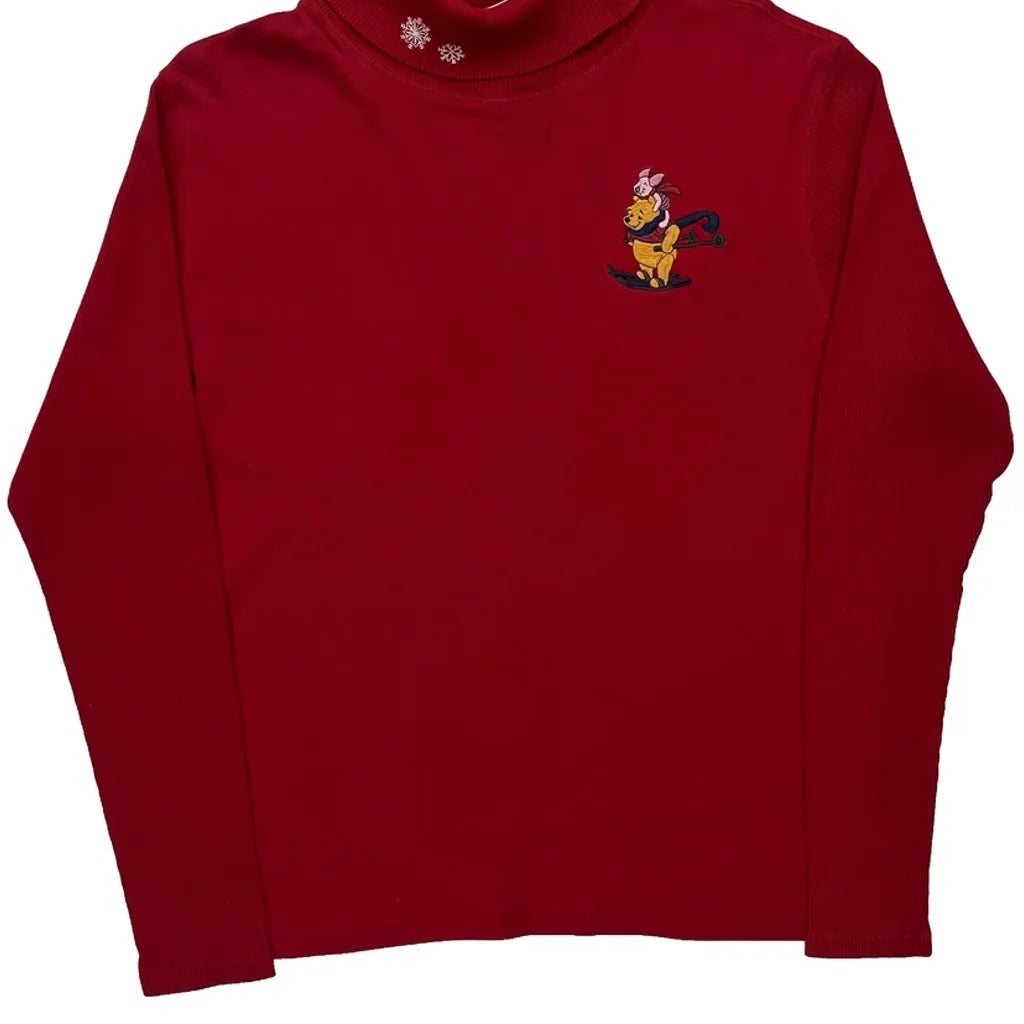 T-shirt à manches longues Winnie l'Ourson pour femme, col roulé rouge, grande taille