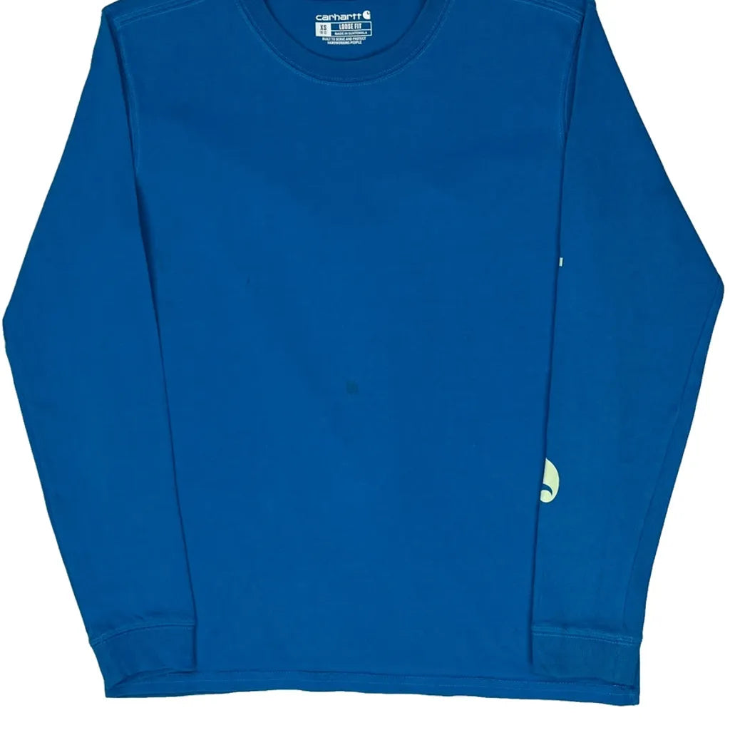 T-shirt à manches longues XS bleu coton décontracté col rond pour femme