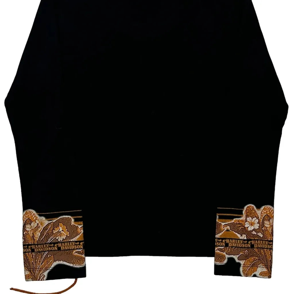 T-shirt manches longues à motif moto pour femme, coton floral noir, taille S