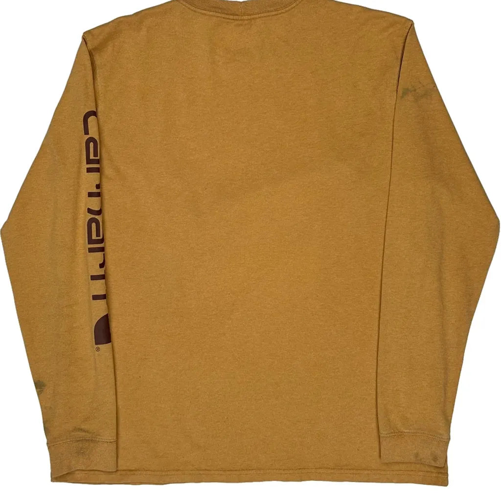 T-shirt à manches longues pour femme, coton jaune, col rond, décontracté, grande taille