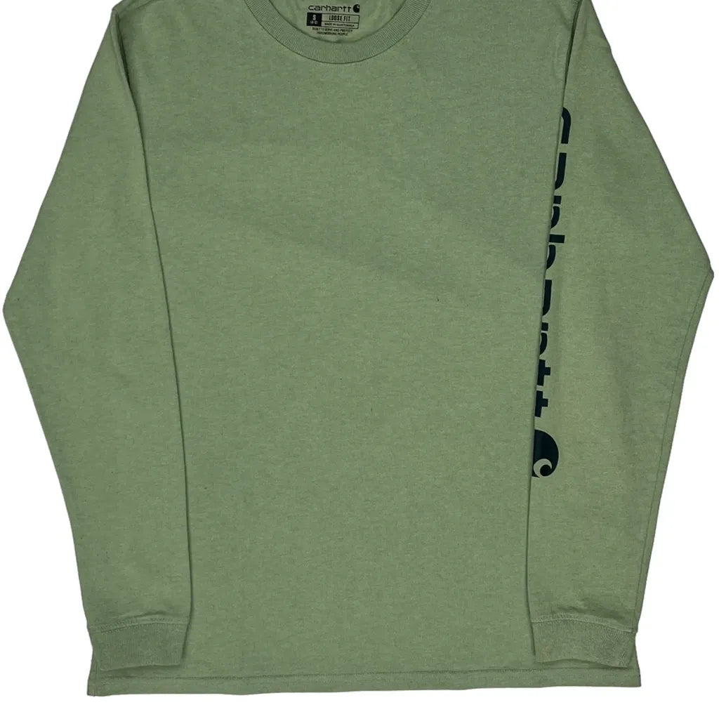 T-shirt décontracté en coton vert à manches longues et col rond pour femme, taille S