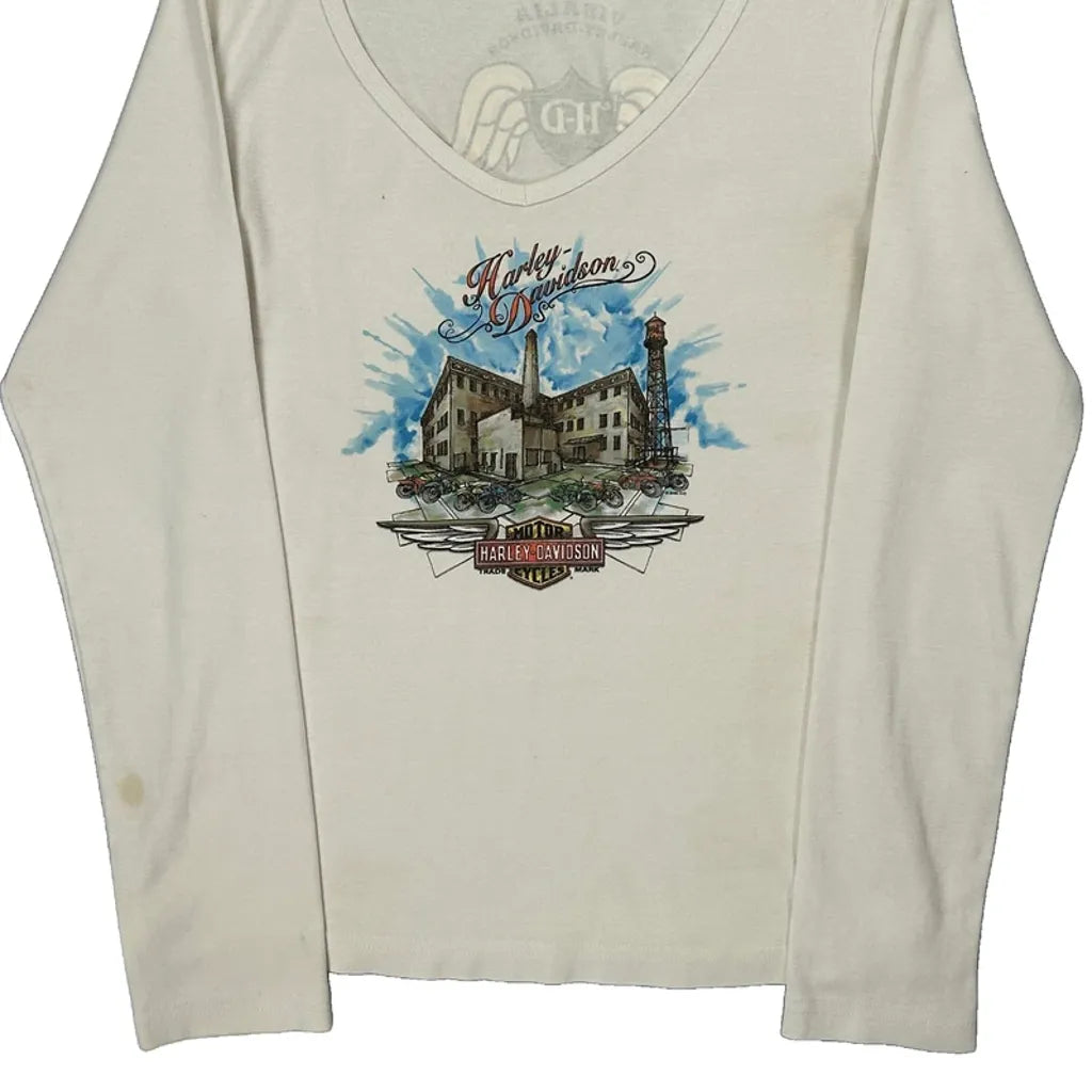 T-shirt graphique à manches longues en coton blanc pour femme, taille L