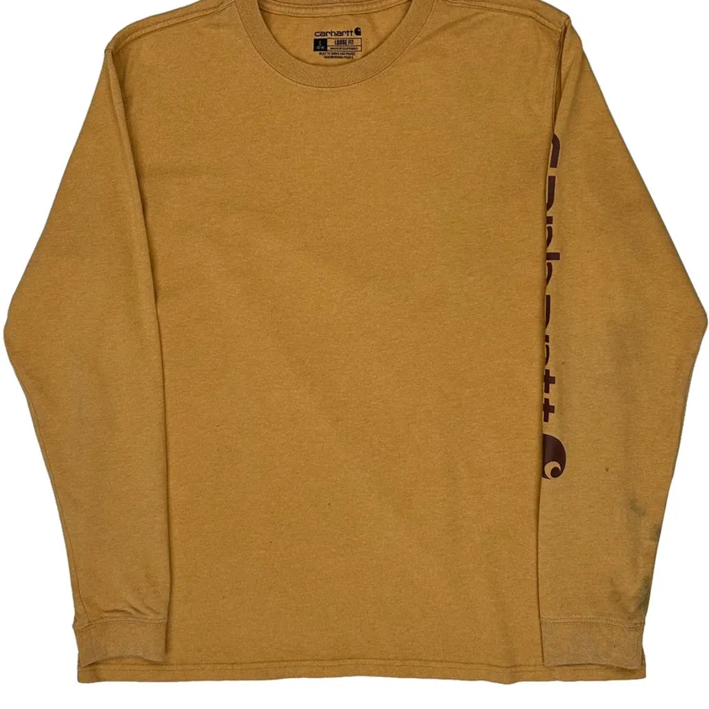 T-shirt à manches longues pour femme, coton jaune, col rond, décontracté, grande taille