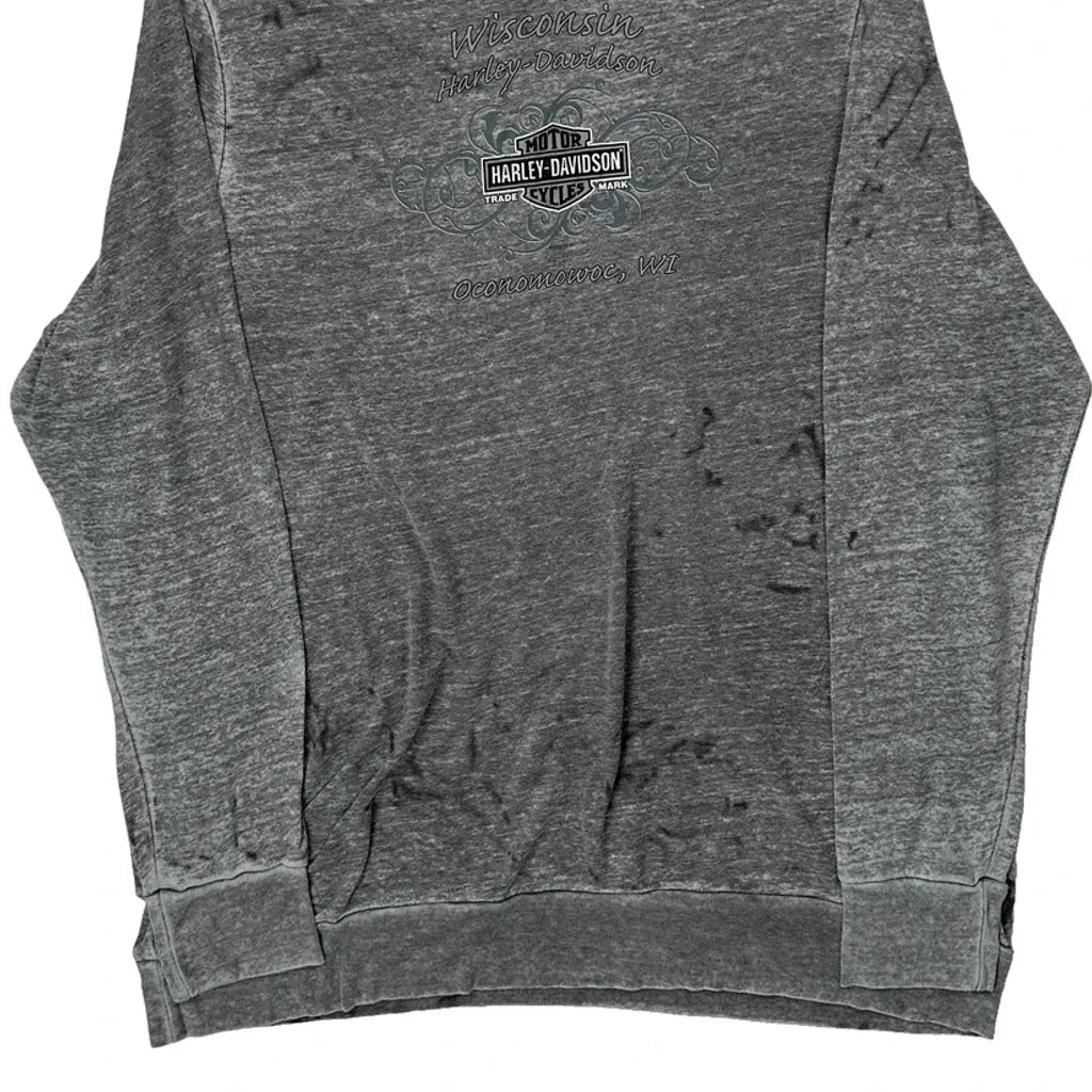 T-shirt manches longues col en V femme, coupe droite, coton gris décontracté XL