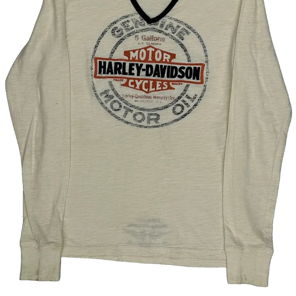T-shirt à manches longues motif huile moteur, taille S, coton crème
