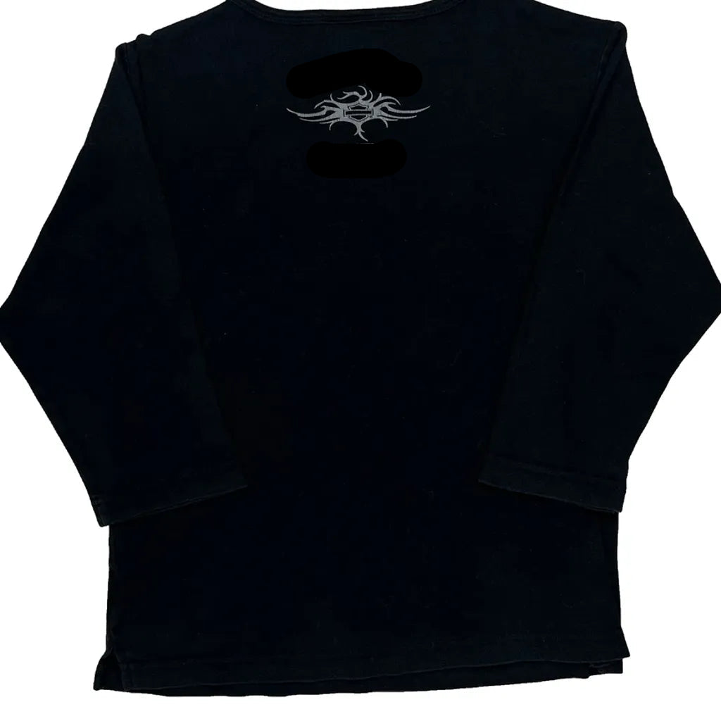 T-shirt à manches longues clouté en coton noir pour femme, taille S