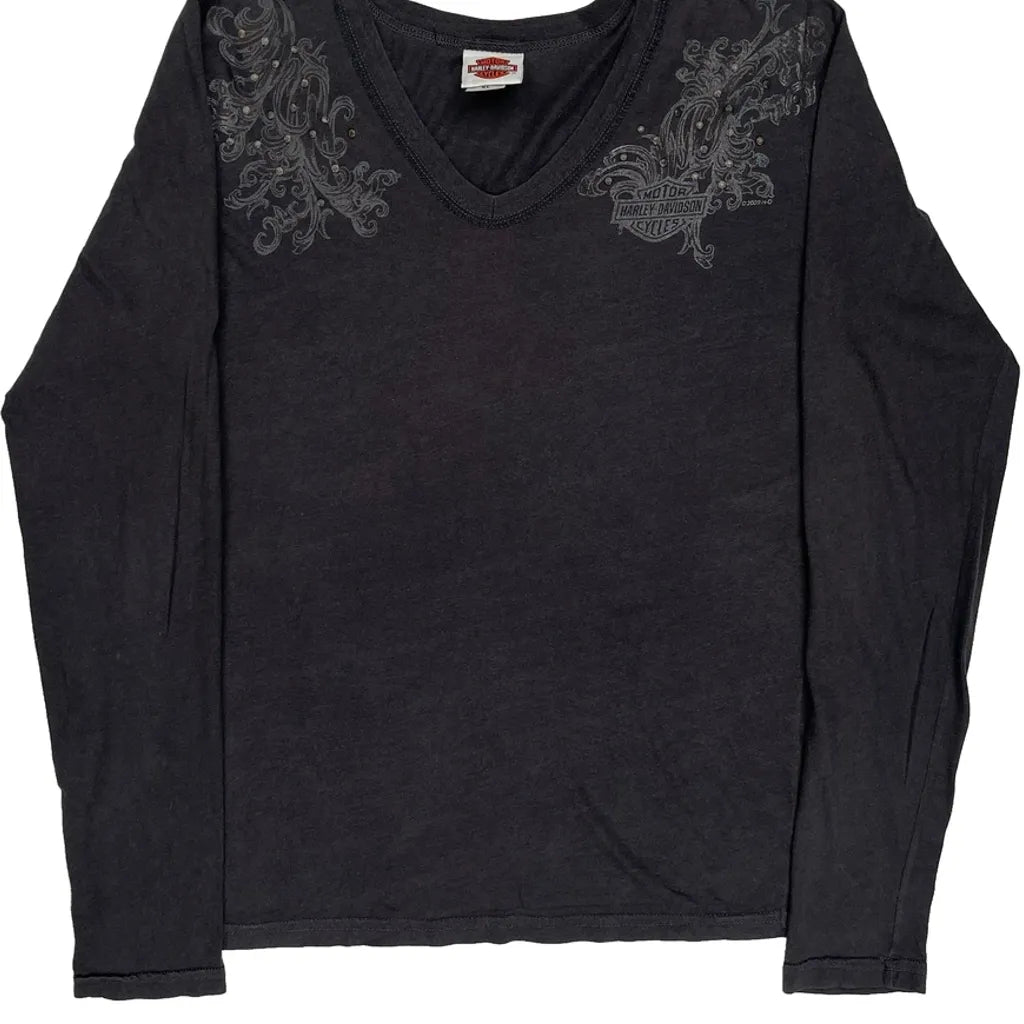 T-shirt manches longues graphique XL Noir Coton Col V Coupe classique Femme
