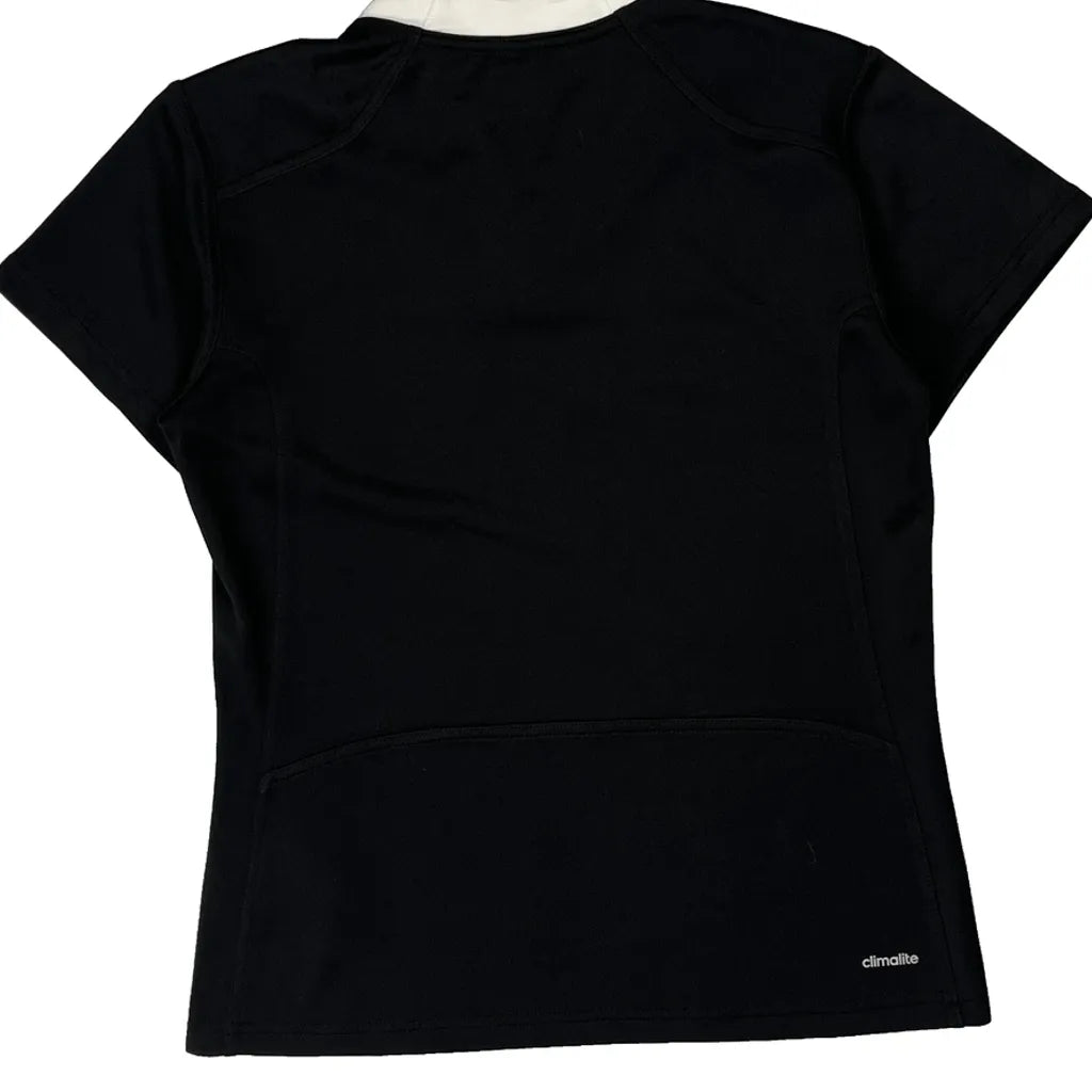 Maillot de rugby en polyester noir pour femme, manches courtes, coupe classique