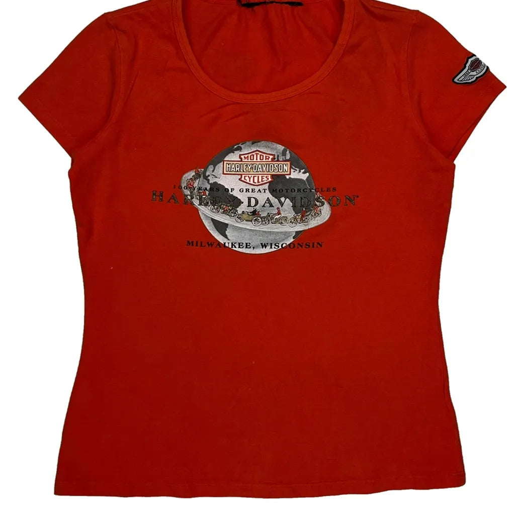 T-shirt Vintage Femme Manches Courtes Col Rond Coton Rouge Décontracté
