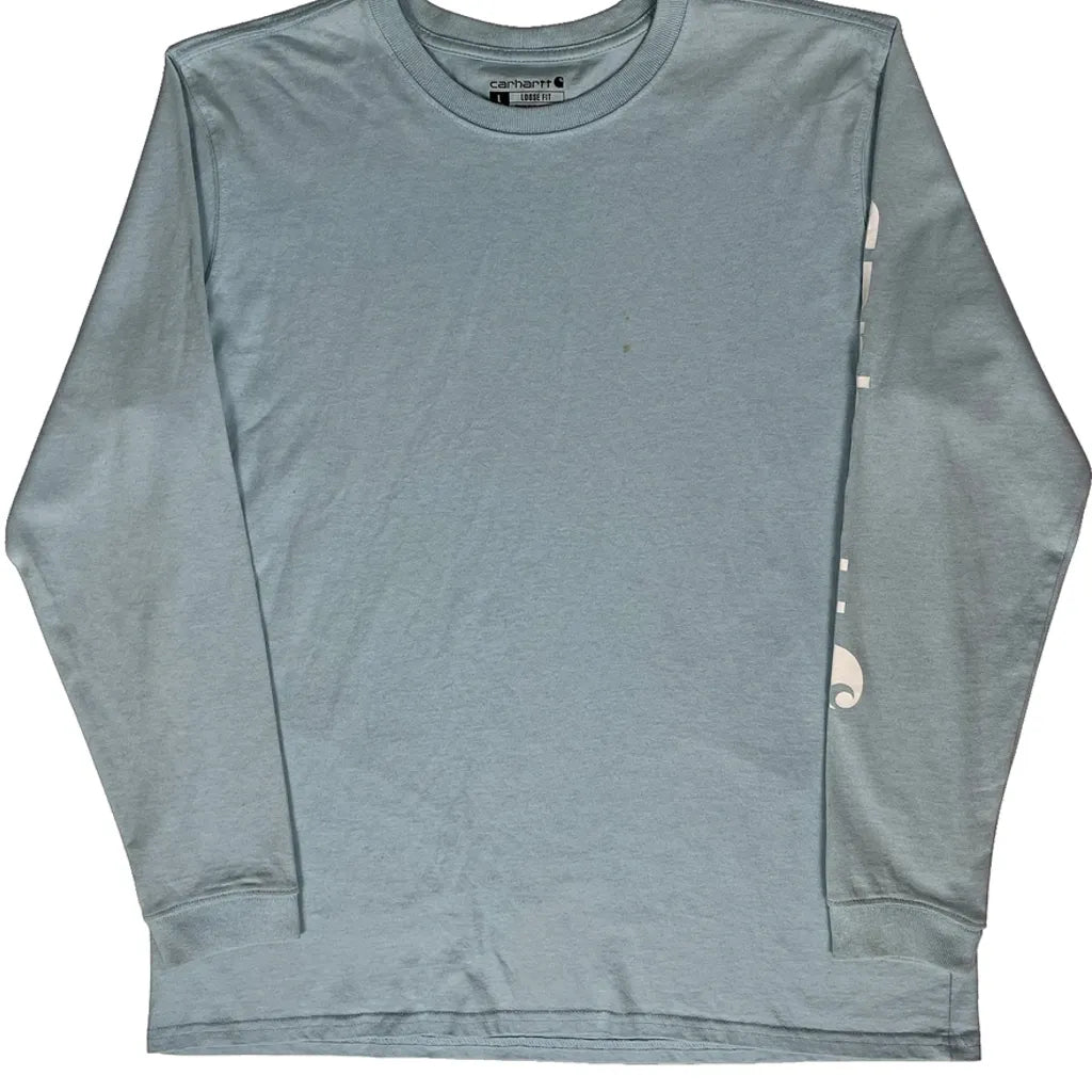 T-shirt femme col rond manches longues coton bleu clair coupe droite