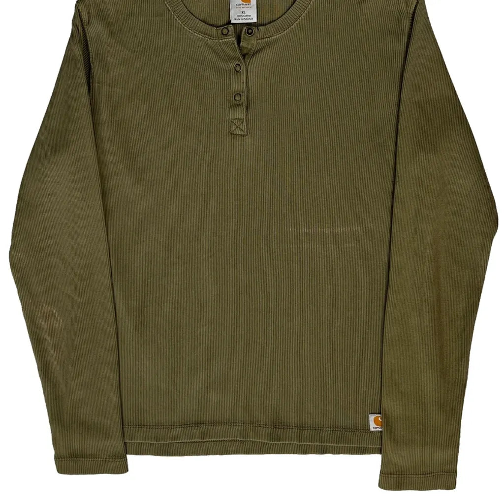 T-shirt Henley à manches longues pour femme, taille XL, coton, vert olive, décontracté