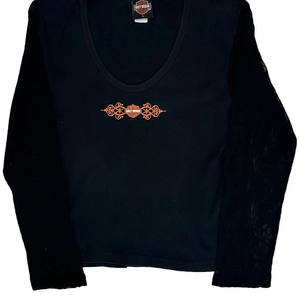 T-shirt à manches longues graphique femme noir coton coupe classique grande taille