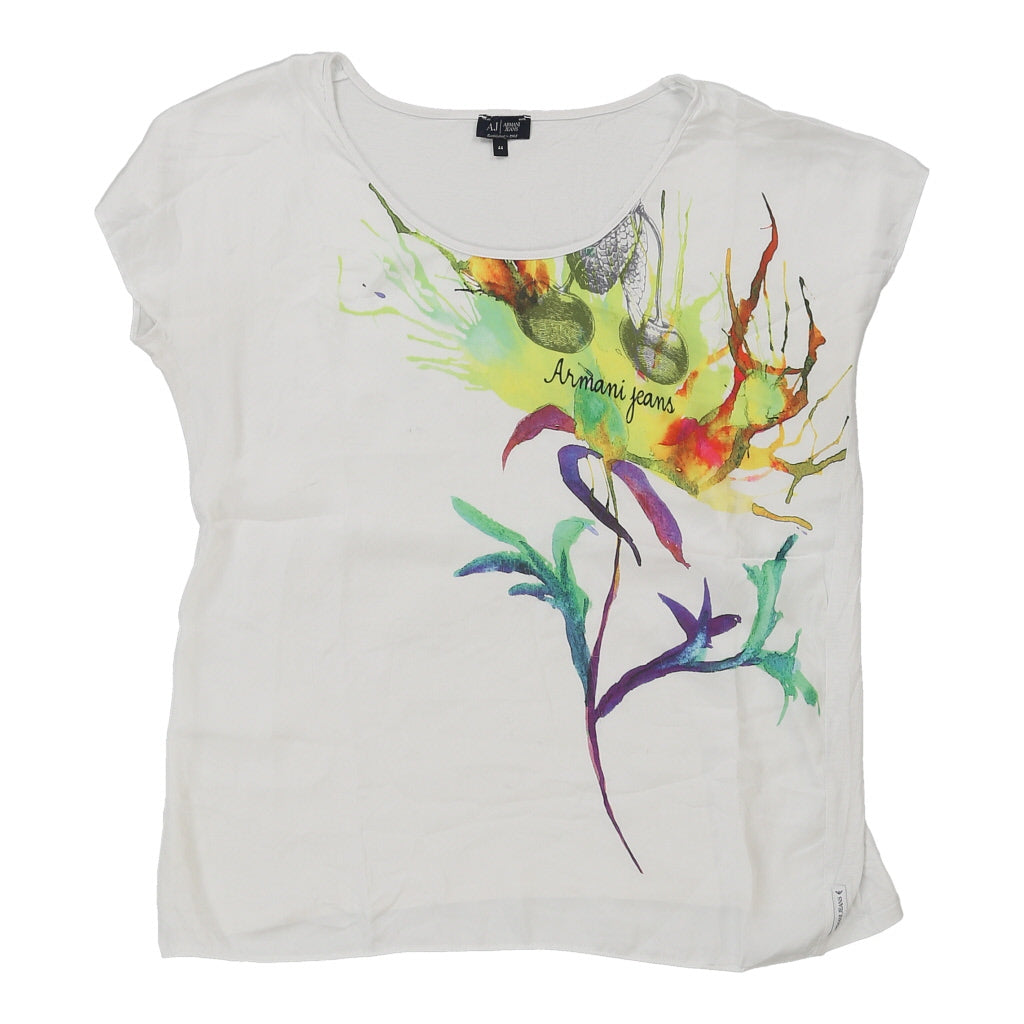 Chemisier en soie à imprimé floral pour femme, taille XL, manches courtes, blanc