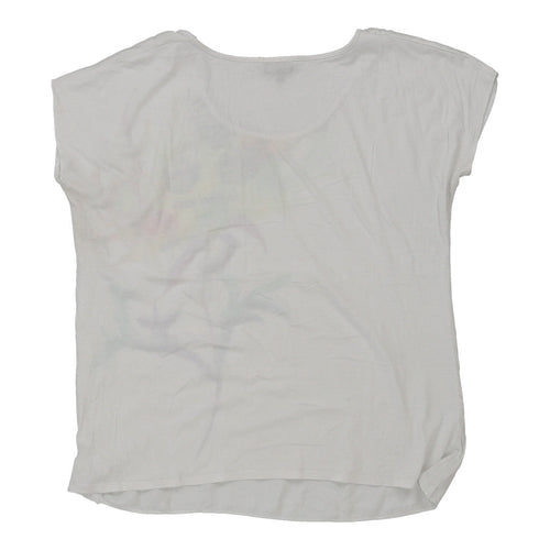Chemisier en soie à imprimé floral pour femme, taille XL, manches courtes, blanc