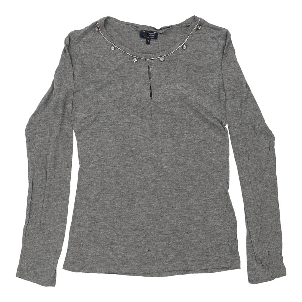 T-shirt à manches longues pour femme, petite taille, gris, viscose, coupe décontractée