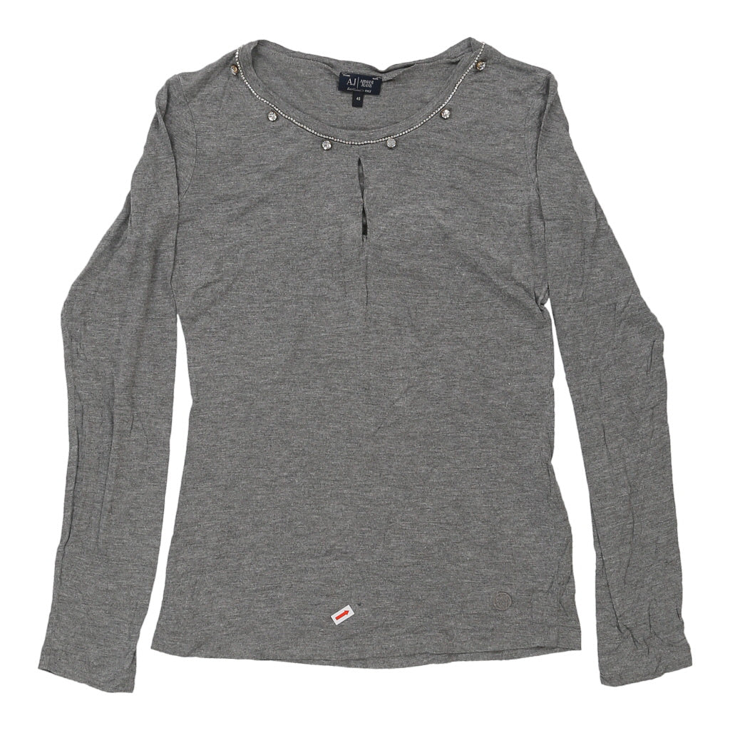 T-shirt à manches longues pour femme, petite taille, gris, viscose, coupe décontractée