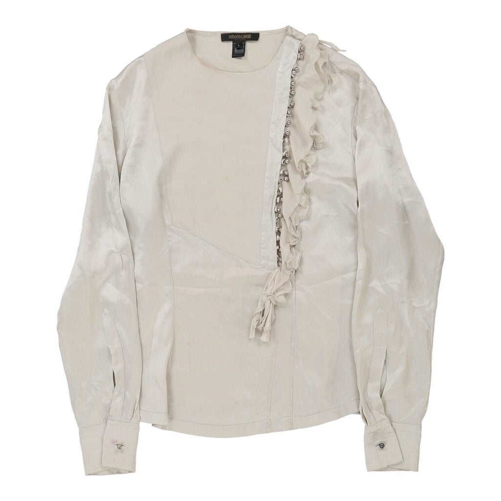Chemisier Vintage Femme en Soie Mélangée Beige Grande Taille