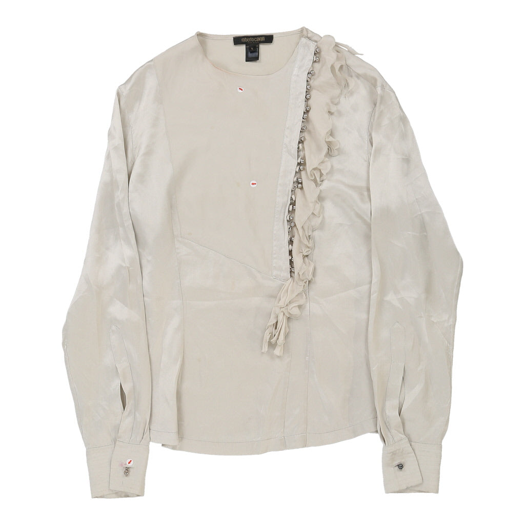 Chemisier Vintage Femme en Soie Mélangée Beige Grande Taille
