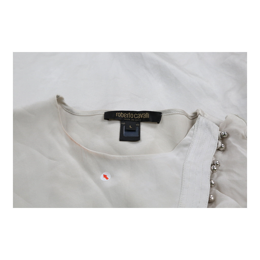 Chemisier Vintage Femme en Soie Mélangée Beige Grande Taille