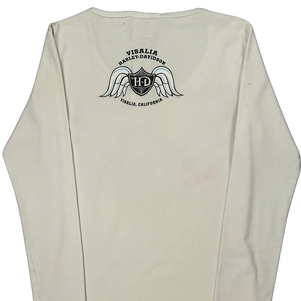 T-shirt graphique à manches longues en coton blanc pour femme, taille L