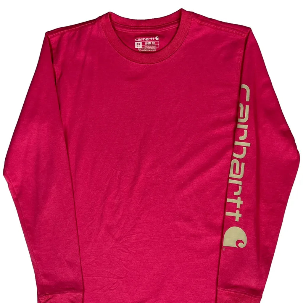 T-shirt décontracté à manches longues et col rond pour femme, taille XS, rose, en coton