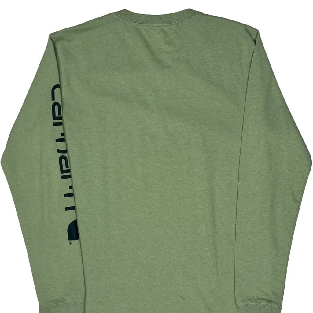 T-shirt décontracté en coton vert à manches longues et col rond pour femme, taille S