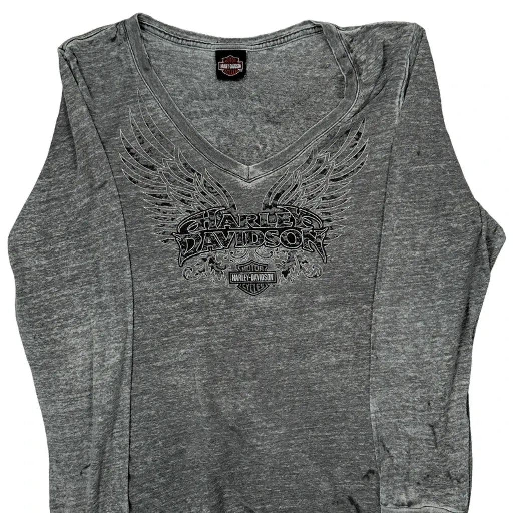 T-shirt manches longues col en V femme, coupe droite, coton gris décontracté XL