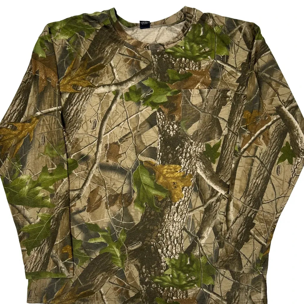 T-shirt à manches longues camouflage homme Coupe classique Col rond Mélange de coton