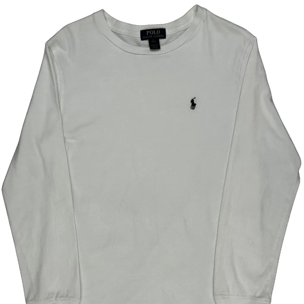 T-shirt à manches longues blanc pour femme, col rond, coupe classique, en coton