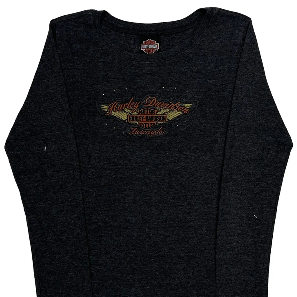 T-shirt à manches longues imprimé grande taille en coton noir pour femme
