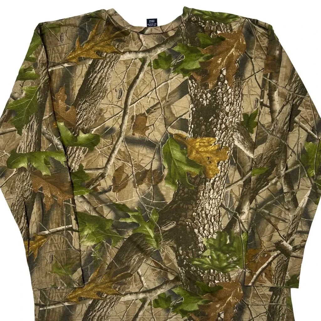 T-shirt à manches longues camouflage homme Coupe classique Col rond Mélange de coton