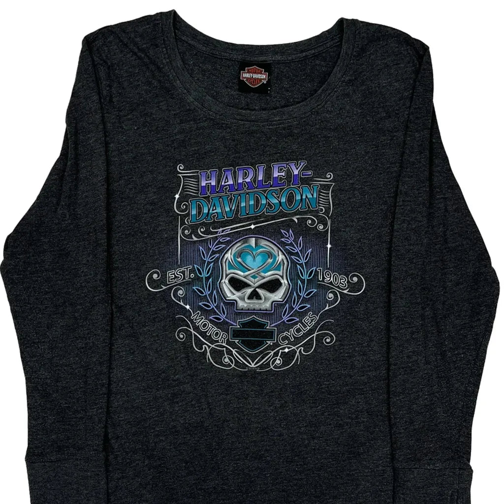 T-shirt à manches longues imprimé, XL, gris, mélange de coton, coupe normale, femme