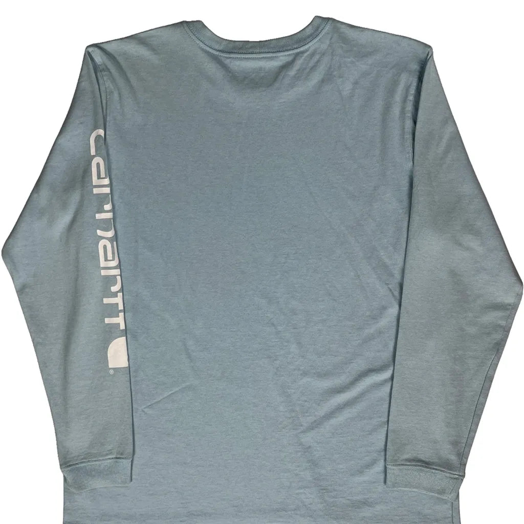 T-shirt femme col rond manches longues coton bleu clair coupe droite