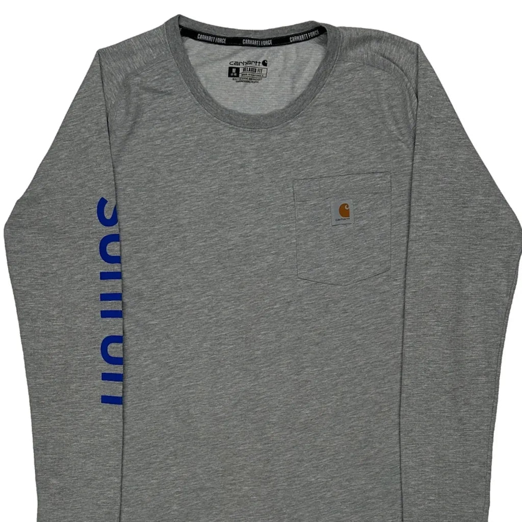 T-shirt en coton gris à manches longues et col rond coupe droite pour femme