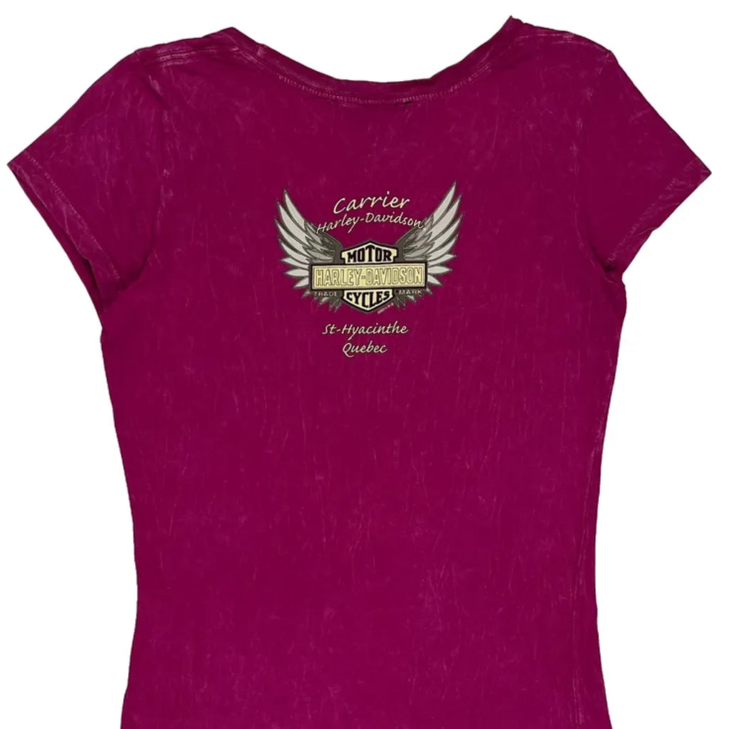 T-shirt graphique Harley Davidson Crâne avec Ailes et Roses - Coton rose moyen