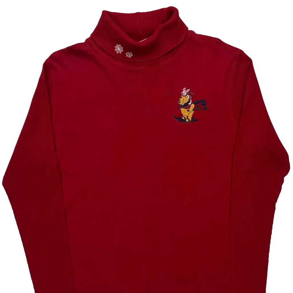 T-shirt à manches longues Winnie l'Ourson pour femme, col roulé rouge, grande taille