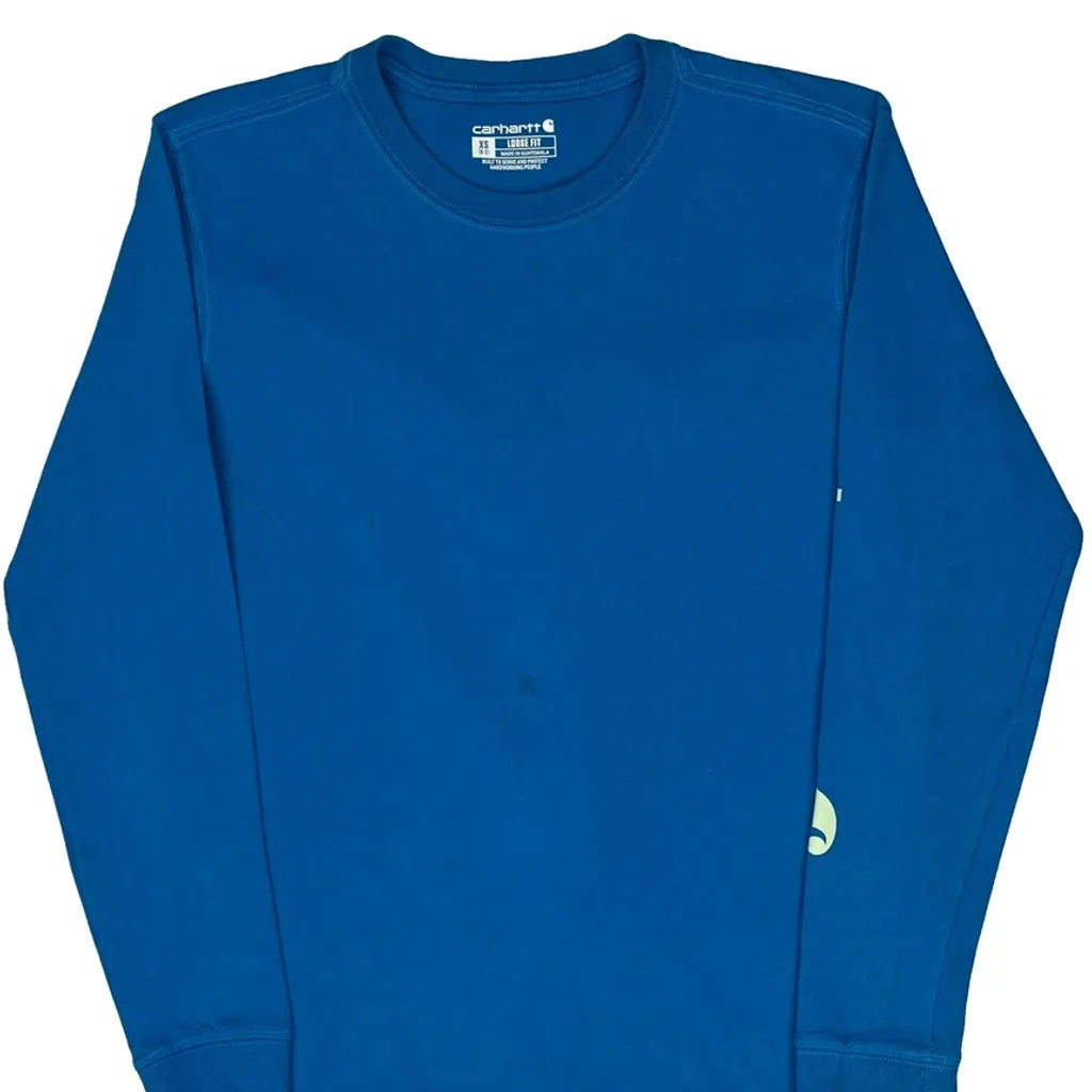 T-shirt à manches longues XS bleu coton décontracté col rond pour femme