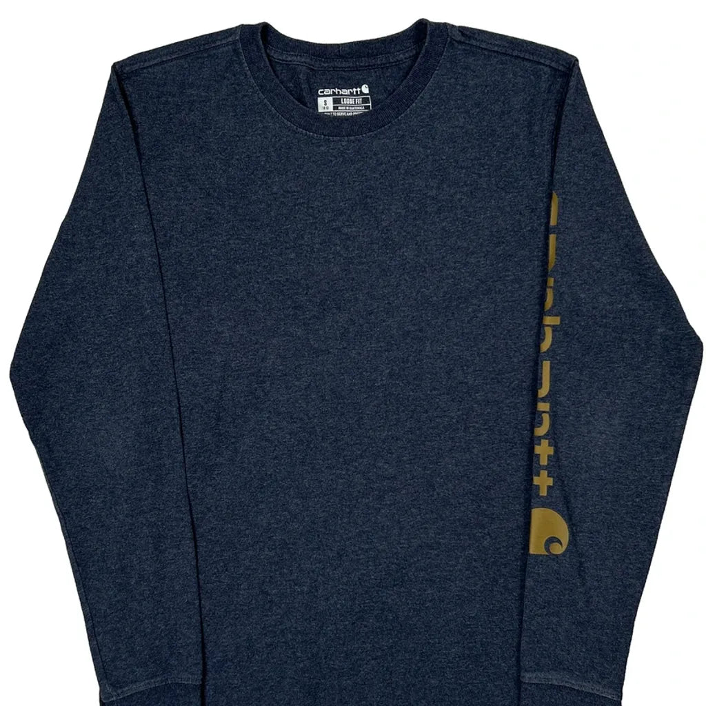 T-shirt à manches longues, petit, bleu, en coton, col rond, coupe classique, femme