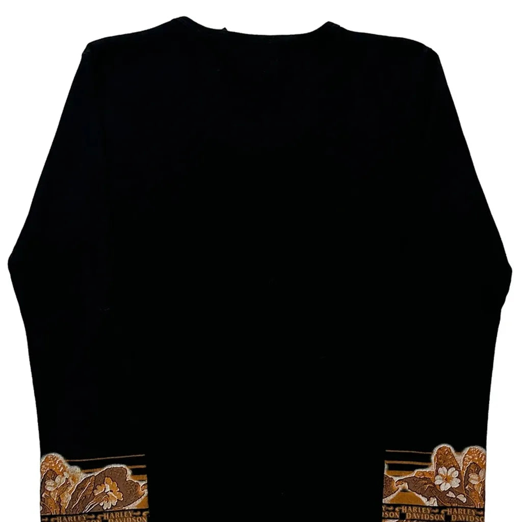 T-shirt manches longues à motif moto pour femme, coton floral noir, taille S