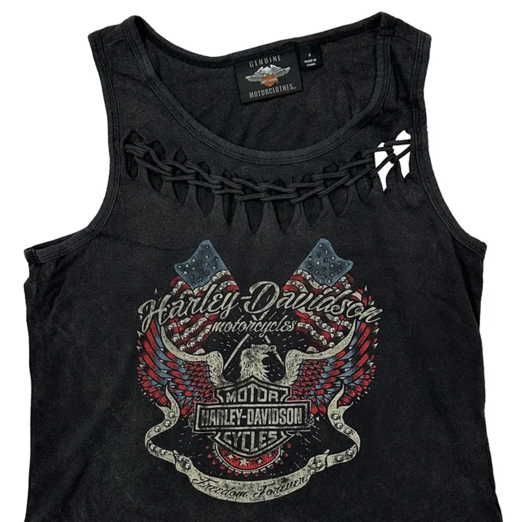 Gilet de moto graphique pour filles, taille S, noir, sans manches, découpes, en coton