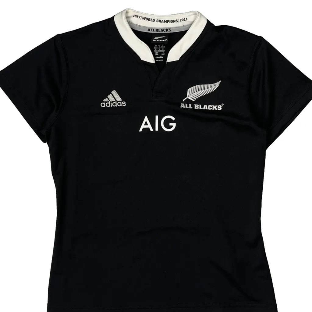 Maillot de rugby en polyester noir pour femme, manches courtes, coupe classique