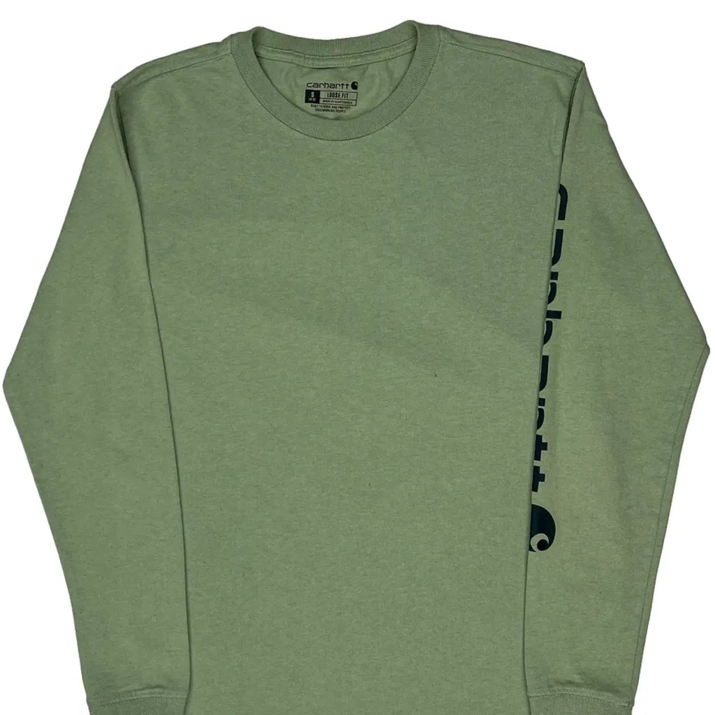 T-shirt décontracté en coton vert à manches longues et col rond pour femme, taille S