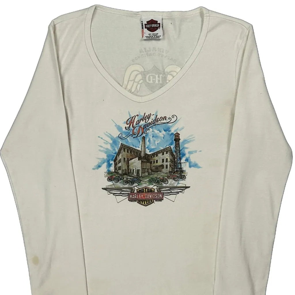 T-shirt graphique à manches longues en coton blanc pour femme, taille L
