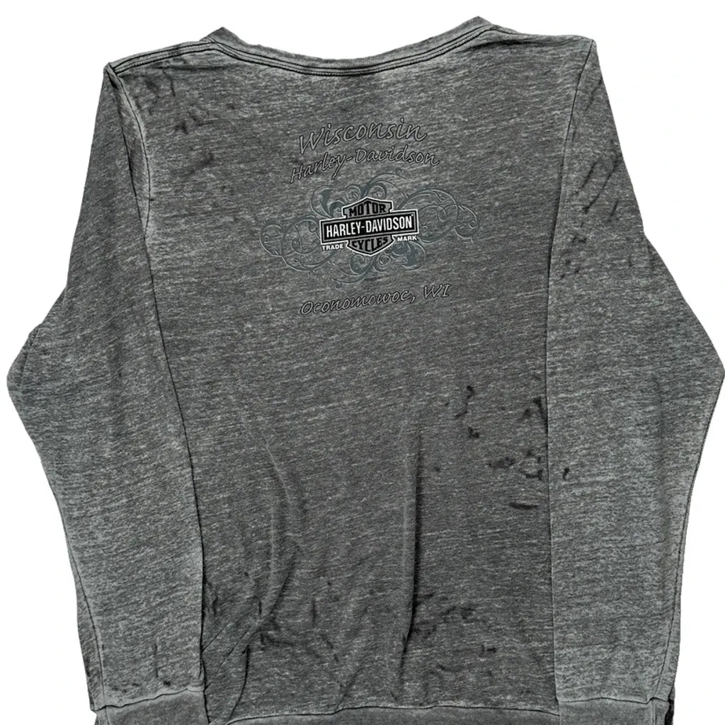 T-shirt manches longues col en V femme, coupe droite, coton gris décontracté XL