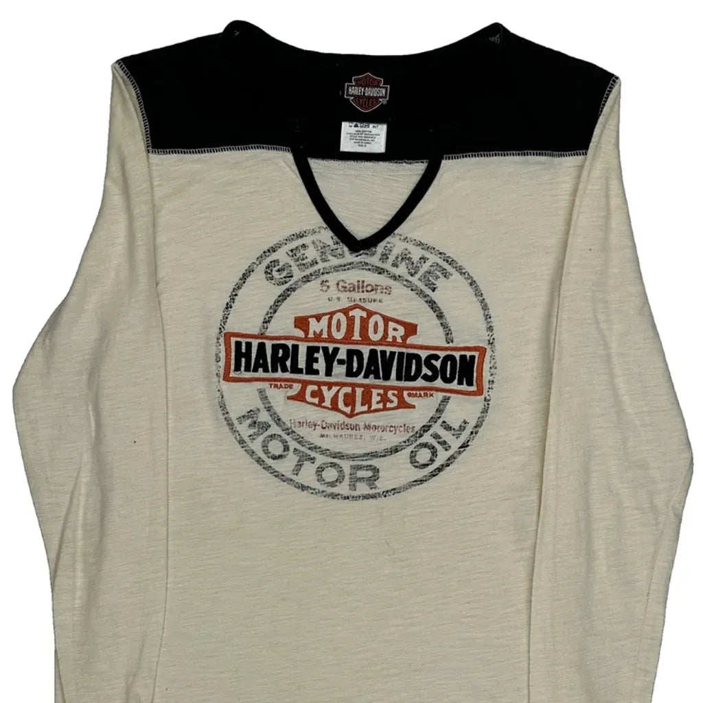 T-shirt à manches longues motif huile moteur, taille S, coton crème