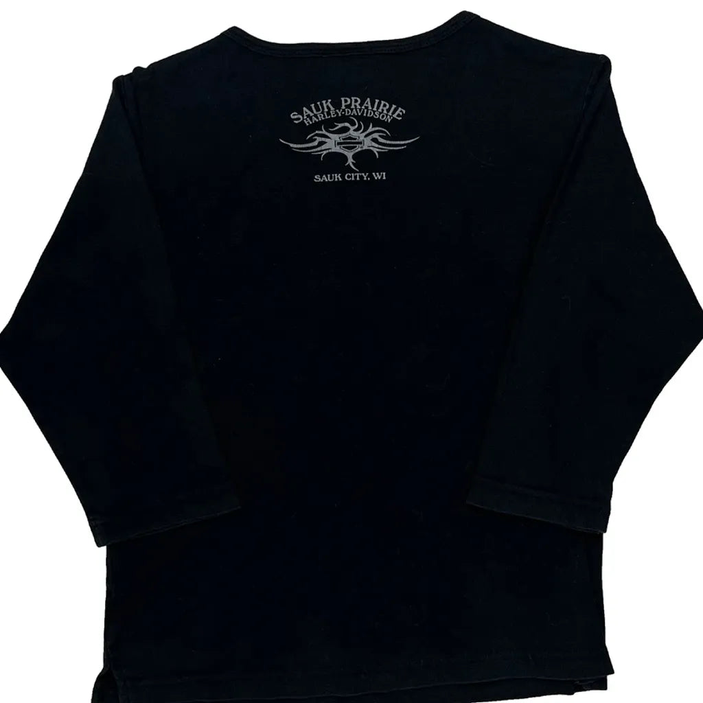 T-shirt à manches longues clouté en coton noir pour femme, taille S